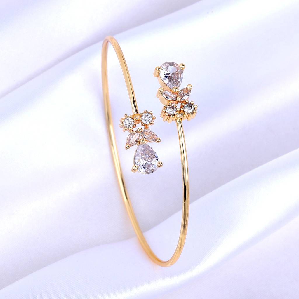 Estele Gold Plated Glittering White American Diamond Adorned Lightweight Cuff Kada Bracelet For Girls And Wome : AD-092-IGWEBR