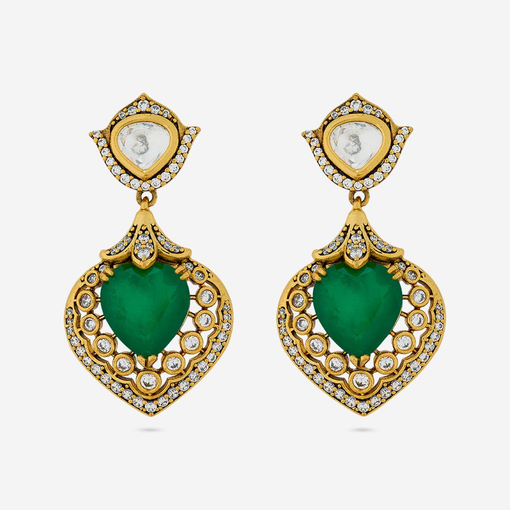 Green Victorian Plated Ethnic Kundan Drops -449710 : 449710