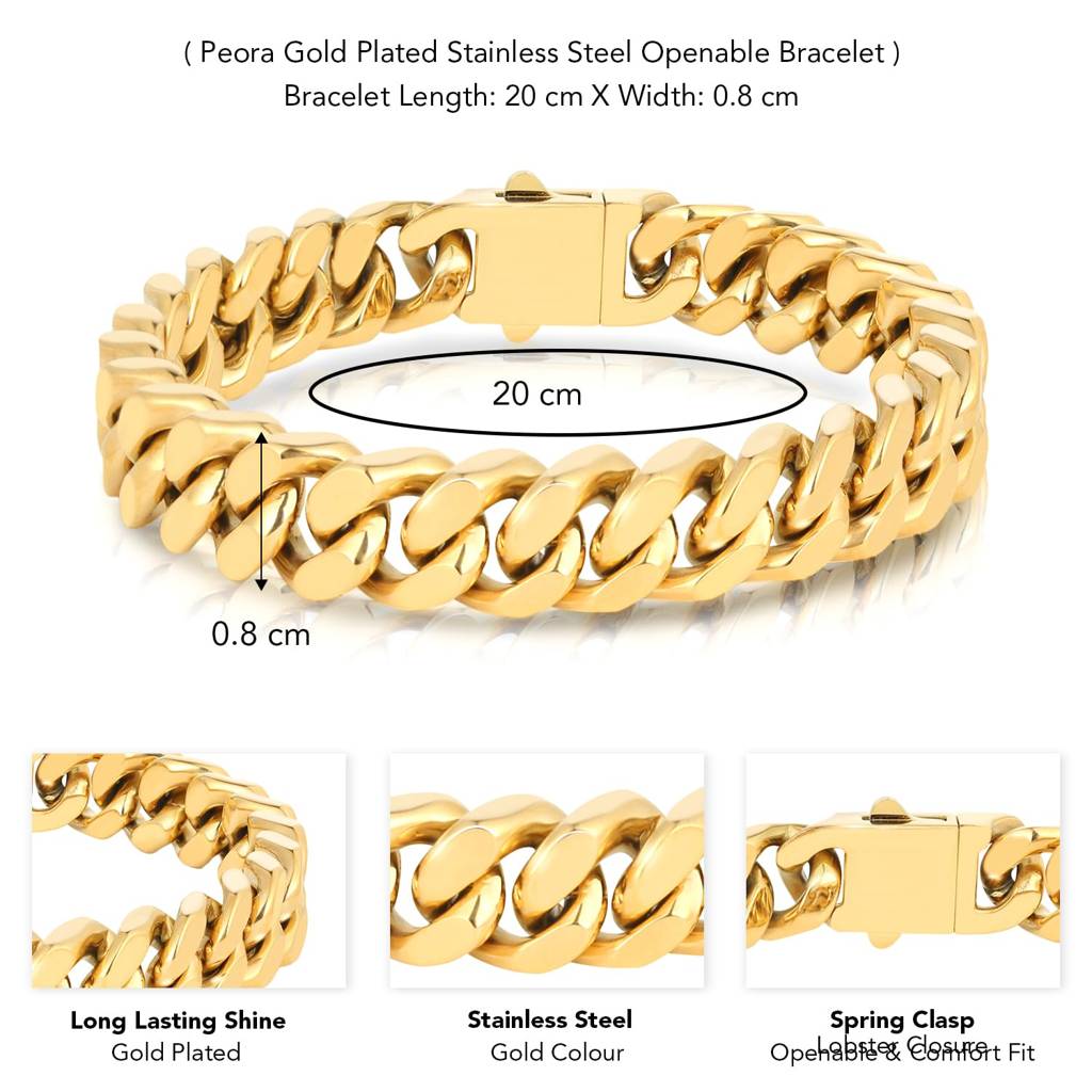 Gold Plated Stainless Steel Metal Bracelet Stylish Openable Fancy Design Jewellery Gift For Men Boys : PX5SB73G