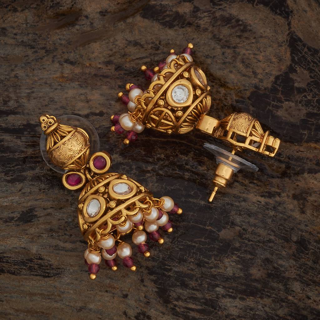 Kushal'S Fashion Jewellery Ruby Gold-Plated Ethnic Antique Jhumkas-434081 : 434081