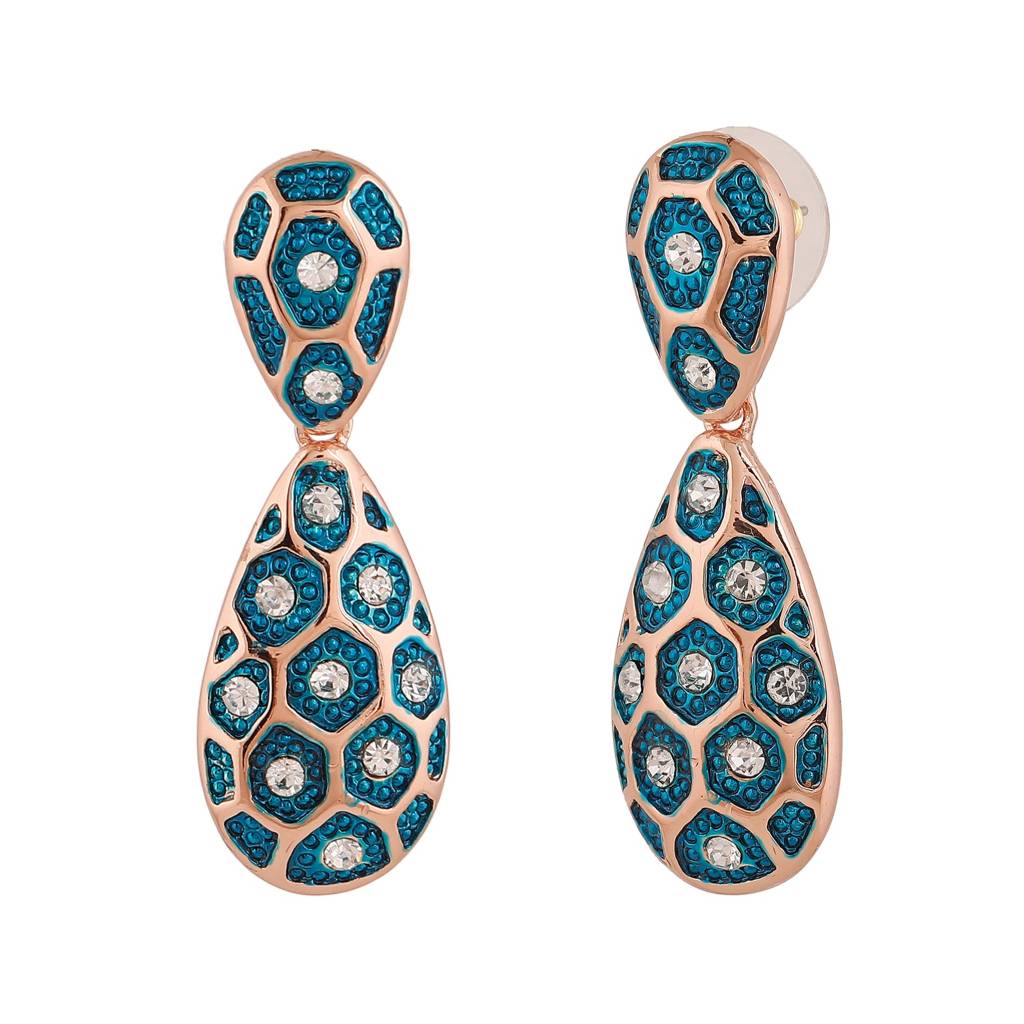 Estele Rosegold Plated Teardrop Designer Earrings With Crystals For Women : 706706-RGER