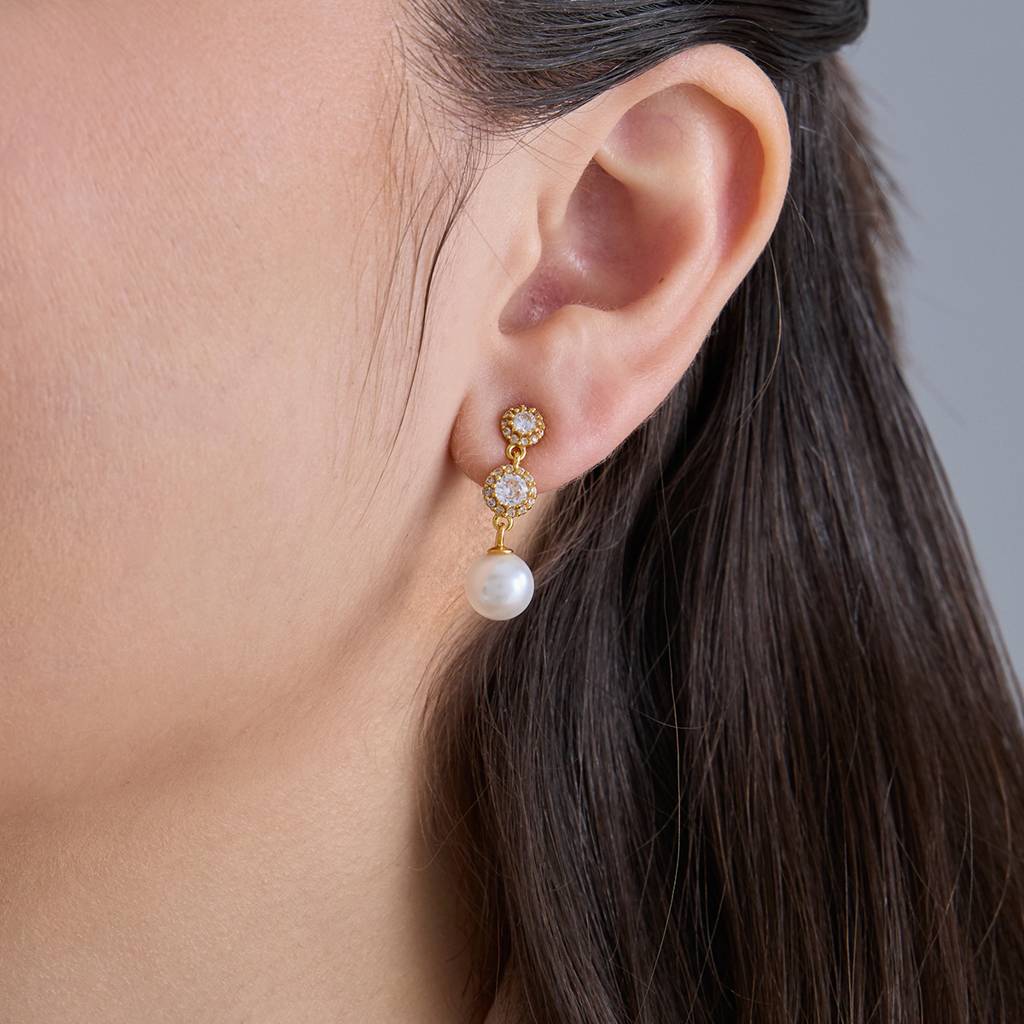 Kushal'S Fashion Jewellery Pearl Plated Synthetic & Zircon 92.5 Sterling Silver Drops-183105 : 437213