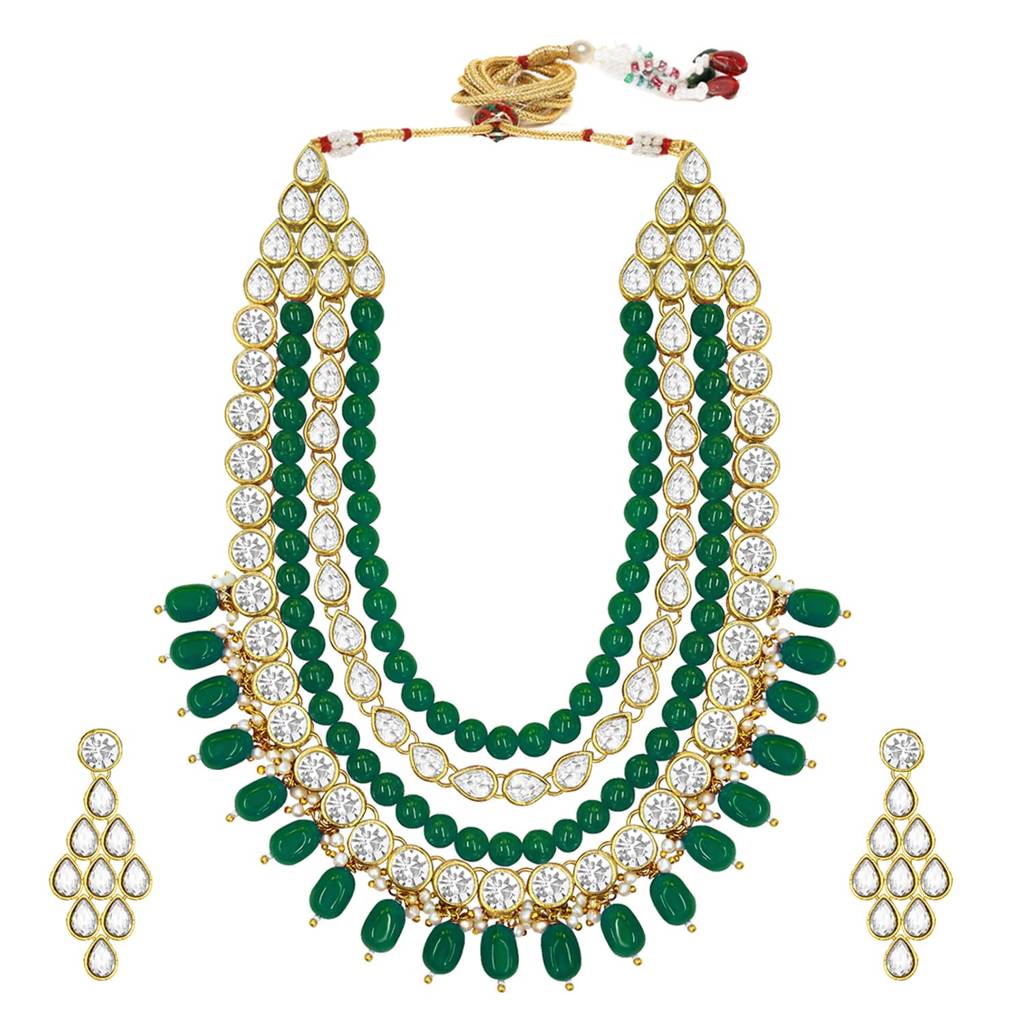 Gold Plated Kundan Long Necklace Earring Indian Traditional Jewellery Set For Women Girls-Pf24N16 : PF24N16G
