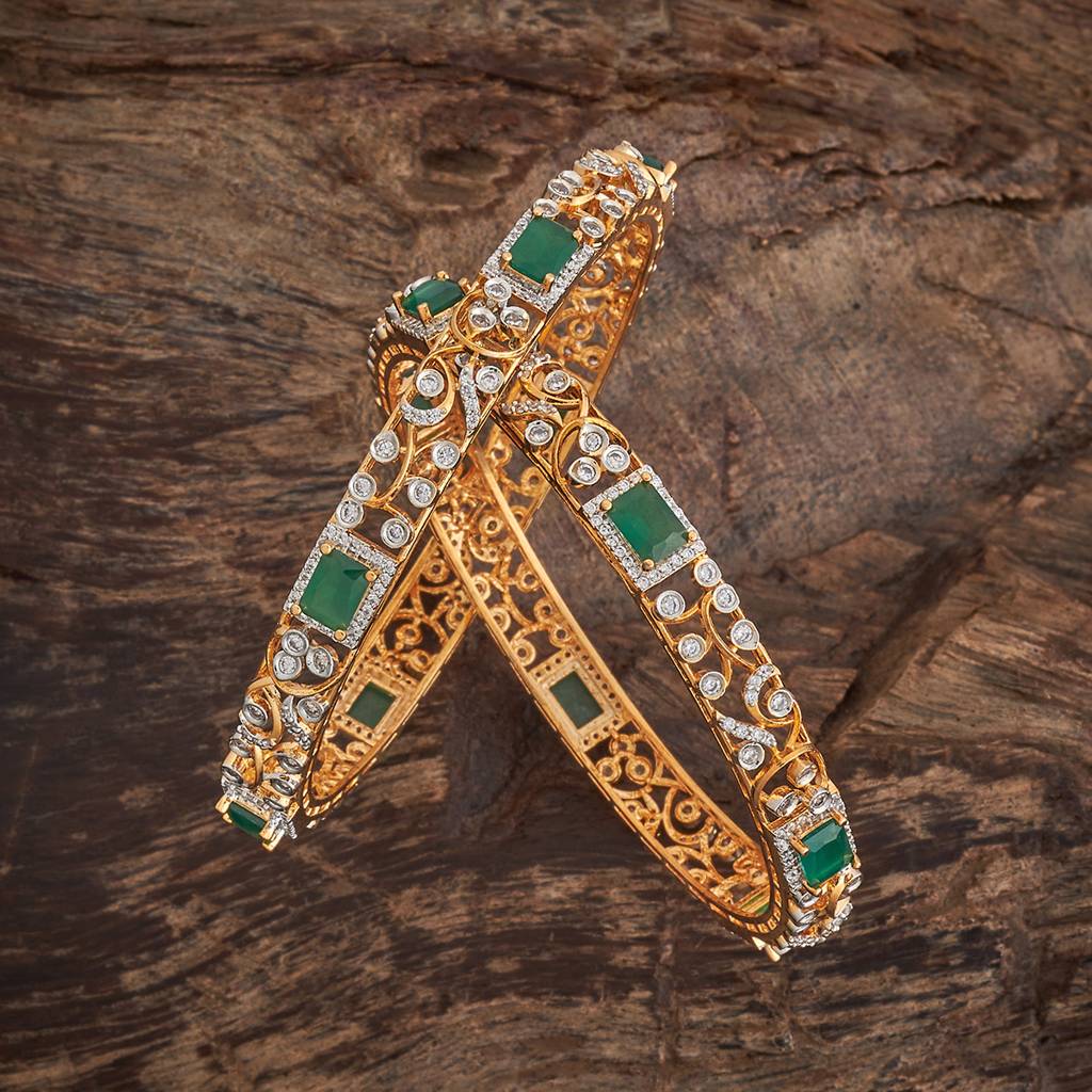 Kushal'S Fashion Jewellery Green Rhodium-Plated Party Zircon Bangle-184649 : 440889