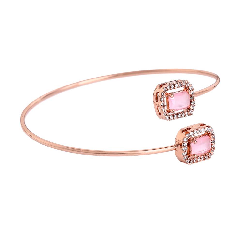 Estele Rosegold Plated Splendid Mint Pink American Diamonds Adorned Square Design Lightweight Cuff Kada Bracel : AD-091-RGMPBR