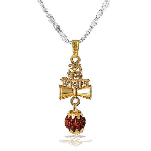 Jewelry Om Namah Shivay & Damru Pendant For Men'S: Gold & Rhodium Plated "Mahadev Bholenath Om Namah Shiv : OSAK007-2TNPENDANT