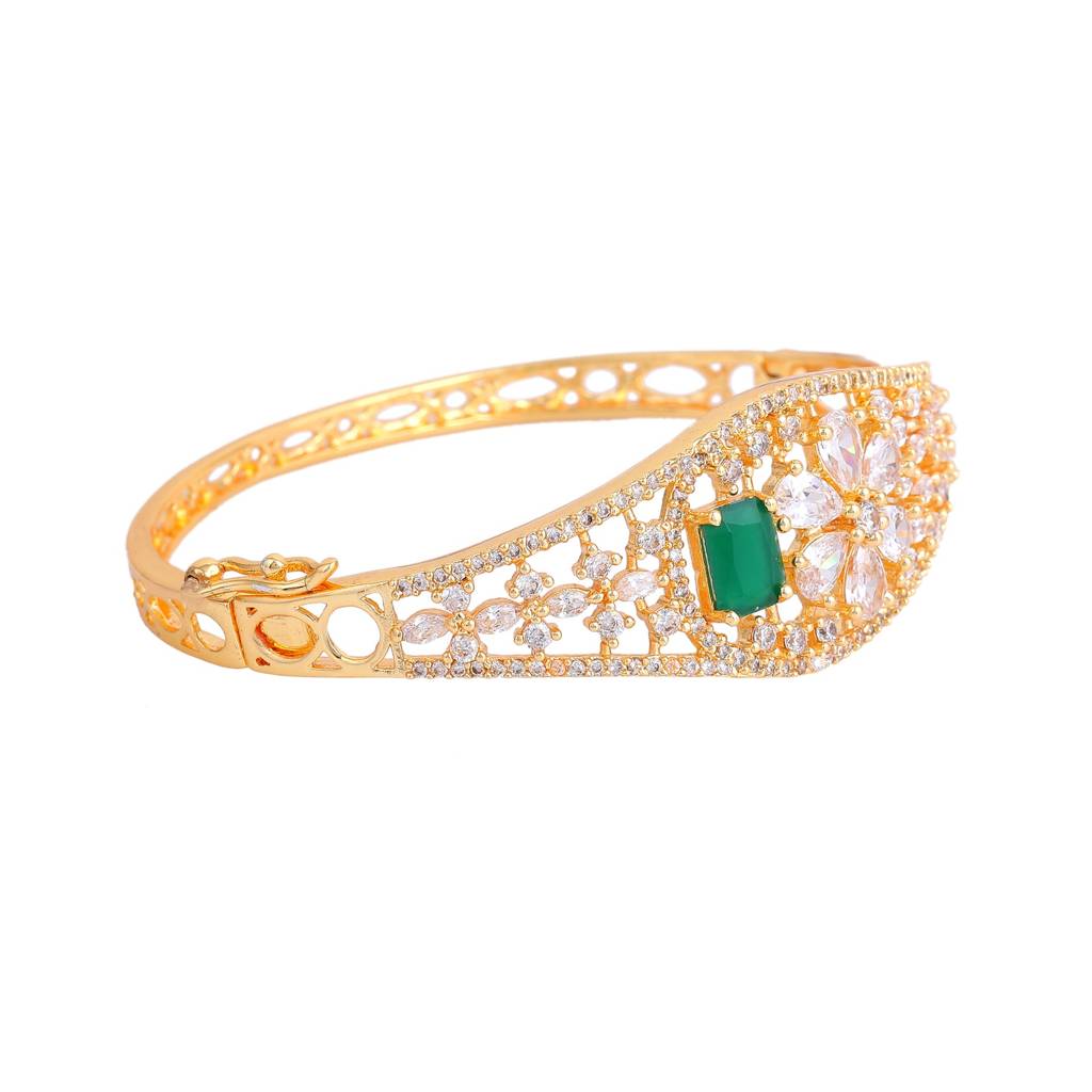 Estele Royal Shine Gold Plated American Diamond Bracelet With Green & White Stones | A Statement Of Grandeur : AD-072-IGWEGNBR