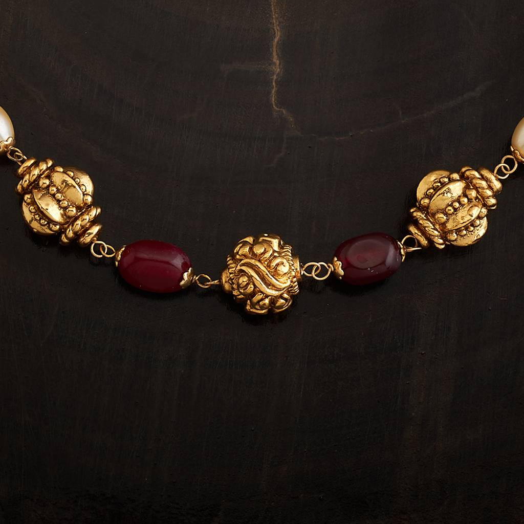 Kushal'S Fashion Jewellery Ruby-Green-Pearl Gold-Plated Ethnic Antique Chain-158349 : 399100