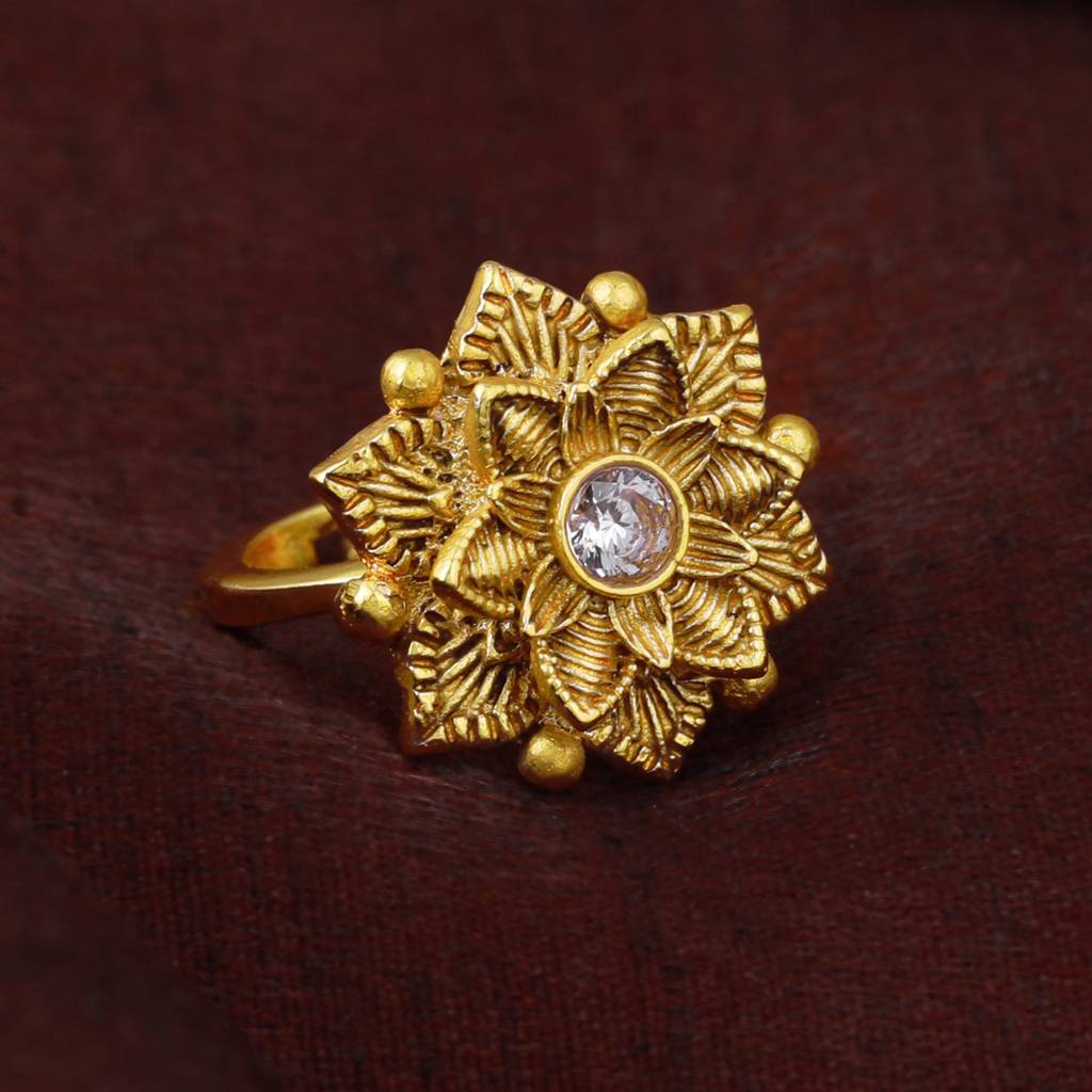 Estele Gold Plated Flower Designer Matte Finish Finger Ring With White Crystals For Women : AD-151-IGWERING