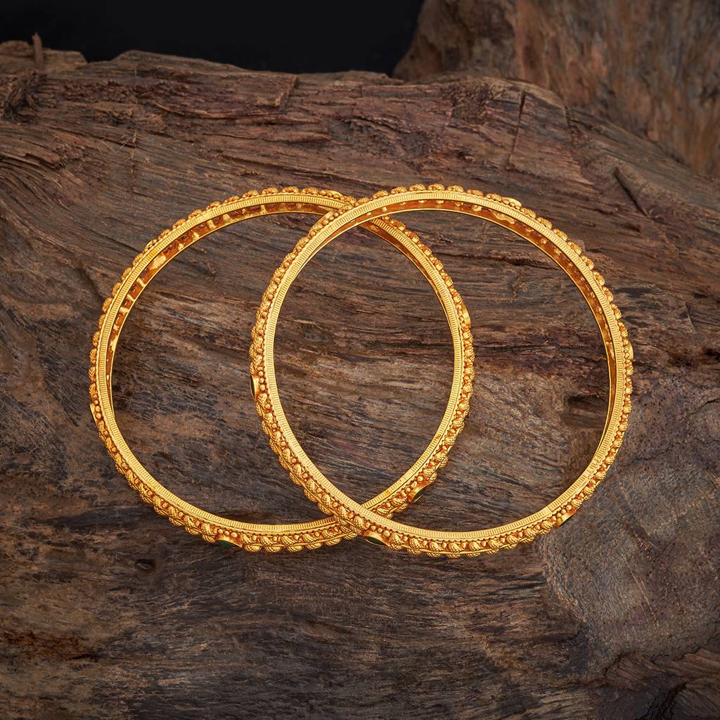 Kushal'S Fashion Jewellery Green Gold-Plated Ethnic 92.5 Pure Silver Temple Bangle : 431322