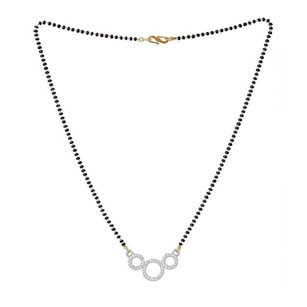 Gold & Rhodium Plated Splendid Trio Circular Pendant Mangalsutra Chain With Black Beads & White Crystals  : OSAKMS002-2TNWENK