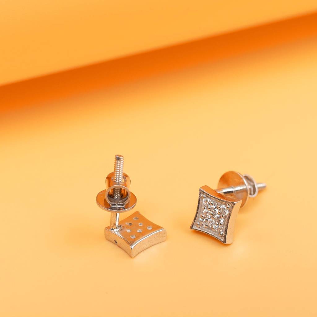 925 Silver Rhombus Stud Earrings | Geometric Square Jewelry : SE_000900