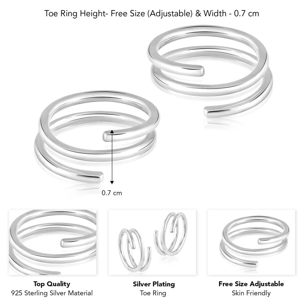 925 Sterling Silver Adjustable Spiral Design Toe Ring Fancy Comfortable Bichiya Gift For Women : PF18TR10S