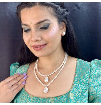 Sri Jagdamba Pearls Oeshi 2 Lines Oval Pearl Necklaces : JPNOV-23-071