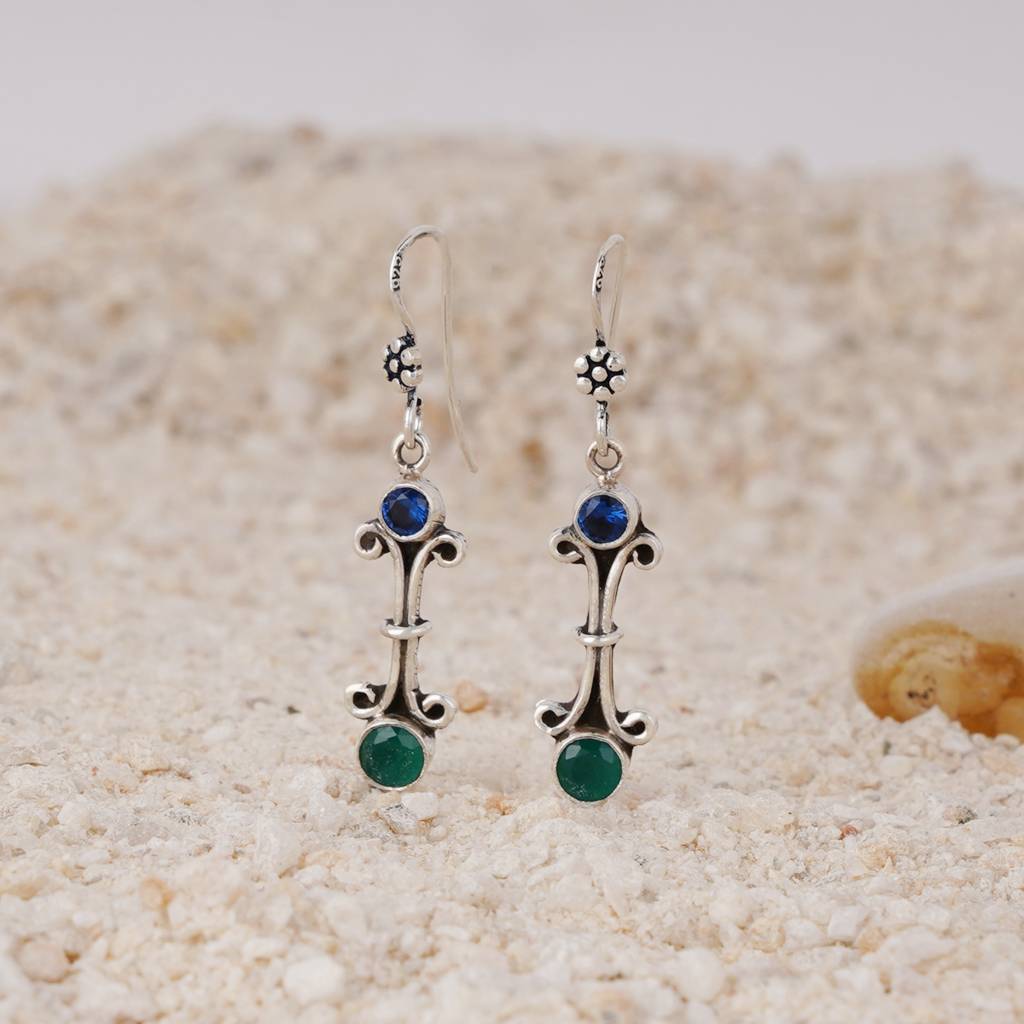 Blue & Green Silver Earrings : SSE701