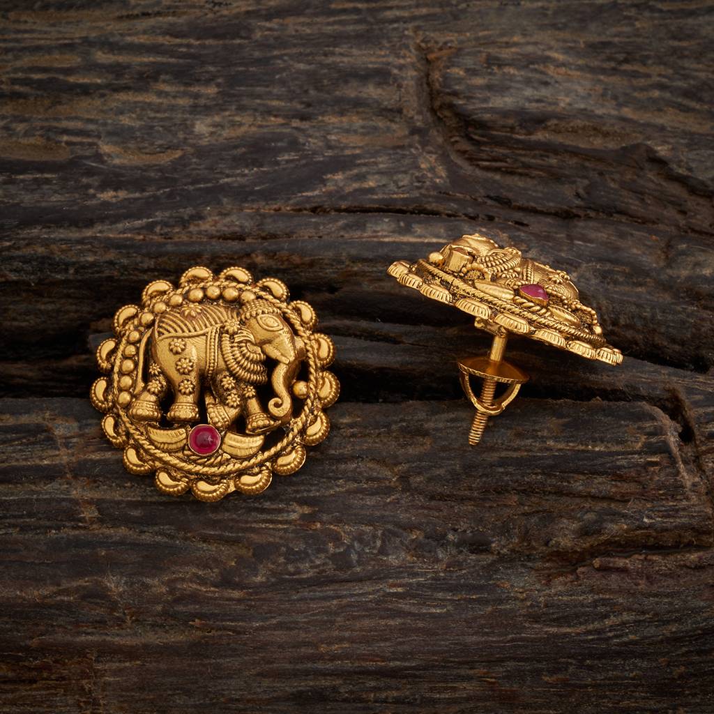 Kushal'S Fashion Jewellery Ruby Oxidised Gold-Plated Ethnic 92.5 Pure Silver Temple Studs-165744 : 399366