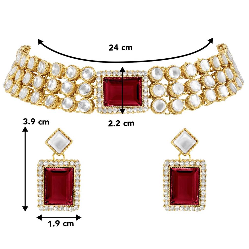 Gold Plated Kundan/Crystal Choker Necklace Earring Indian Traditional Jewellery Set For Women-Pf24N37 : PF24N37M