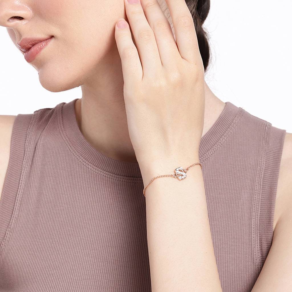Estele Rosegold Plated Captivating Medium 'S' Letter Bracelet With Crystals For Women : 102178-RG-SBR