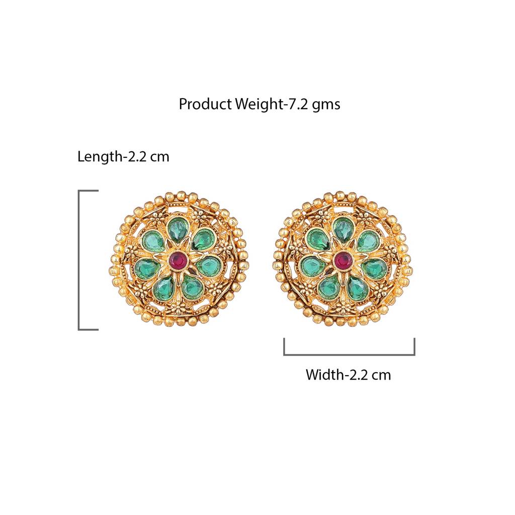 Estele Gold Plated Floral Designer Matte Finish Stud Earrings With Multi-Color Crystals For Women : AD-116714-IGMCER
