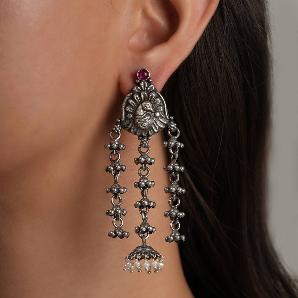 Peacock Silver Earrings. : SSE849