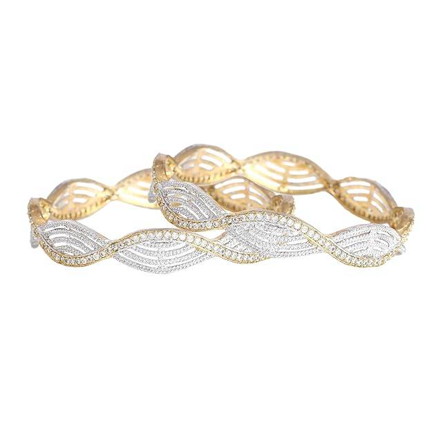 Gehena By Estele Fashion Jewelry Bangles For Women: Gold & Rhodium Plated Size Bangles With Shining Wh : OSAK004-2TNWE24BANGLE
