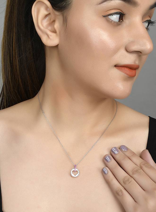 Valentine'S Day Collection Pink Cz Heart Silver Pendant : 8905124492293