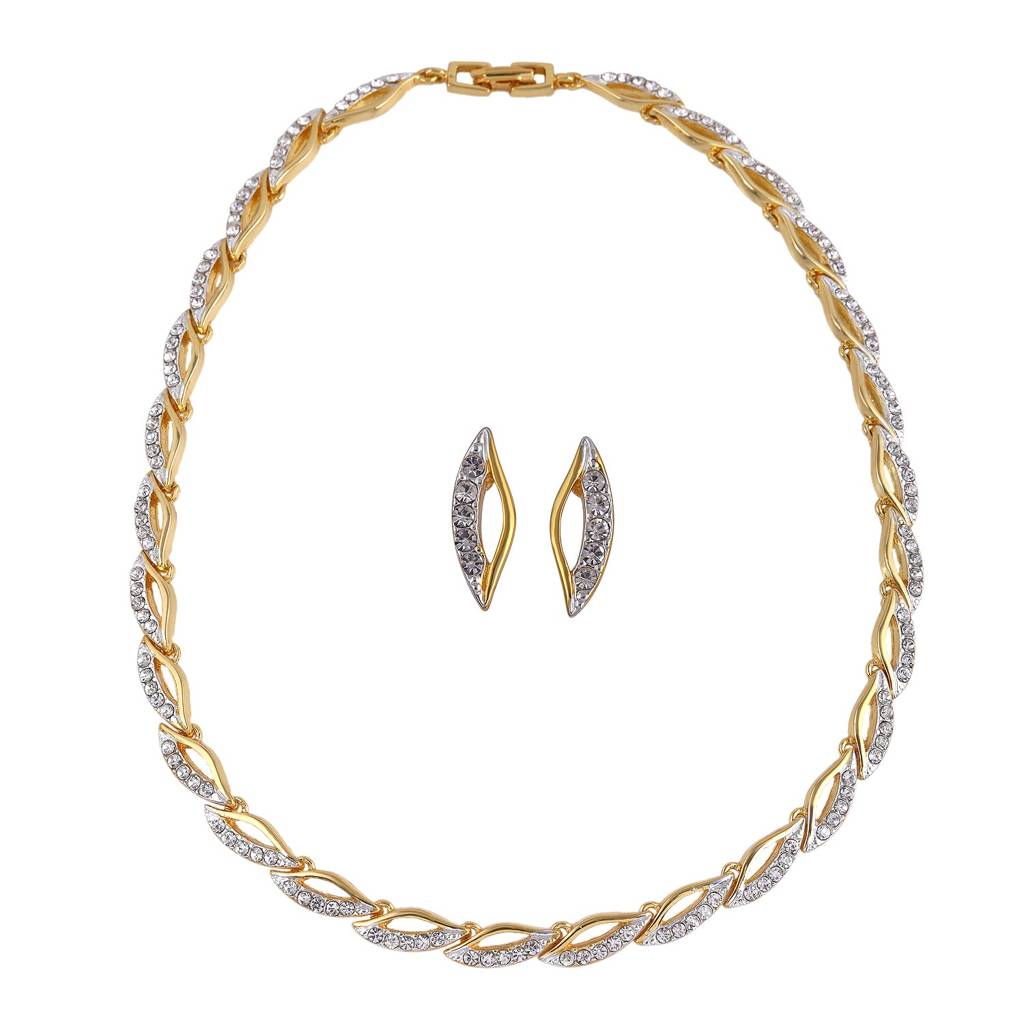Estele Gold & Rhodium Plated Leaf Designer Jewellery Set With Austrian Crystals : 7173NKER