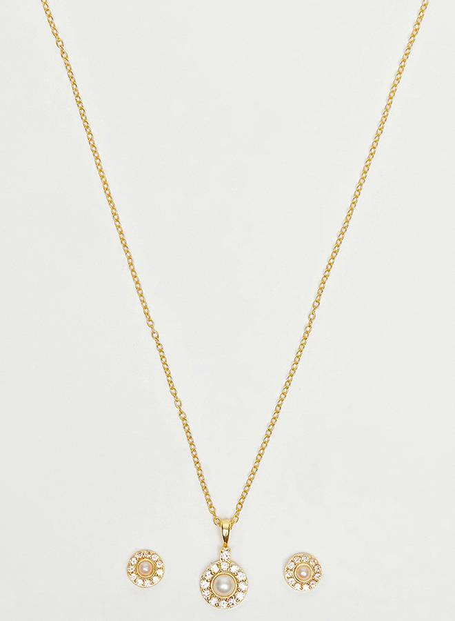 Beaded Necklace with Gold-Toned Pendant main image 0