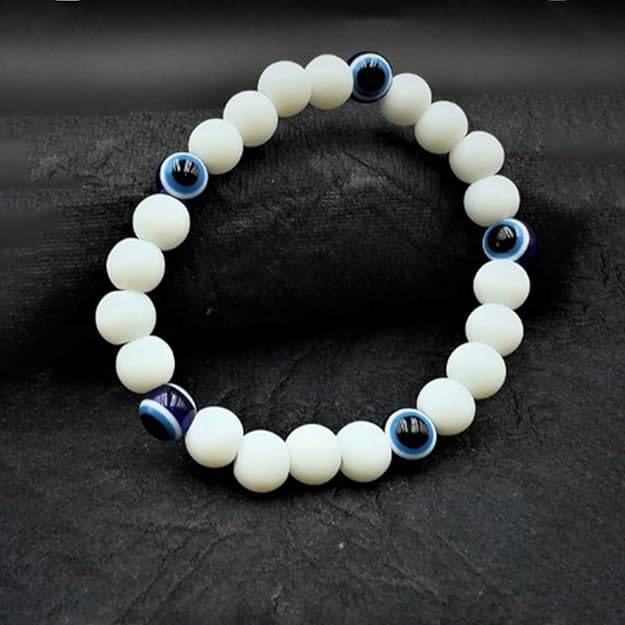 Gehena By Estele Stylish White & Blue Evil Eye Beads Bracelet: Spiritual Protection & Fashion Jewelry For M : OSAK011-IRWEBLBR