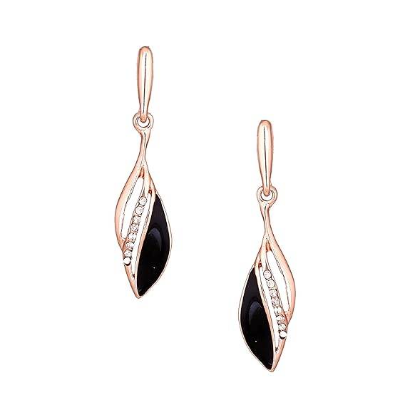 Estele Rosegold Plated Stylish & Elegant Designer Black Enamel Dangler Earrings For Women : 702710RG-BKER