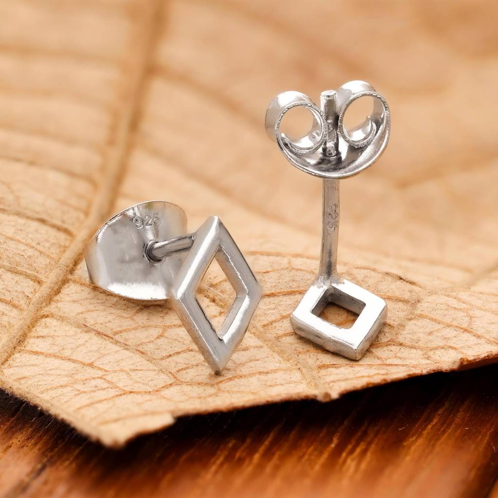925 Silver Diamond Shape Stud Earrings | Geometric Jewelry : SE_000857