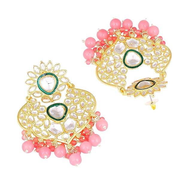 Estele Gold Plated Glittering Gehena Necklace Set & Maang Tikka With Mint Pink Beads For Women : PJ-038-IGMPNKERTK