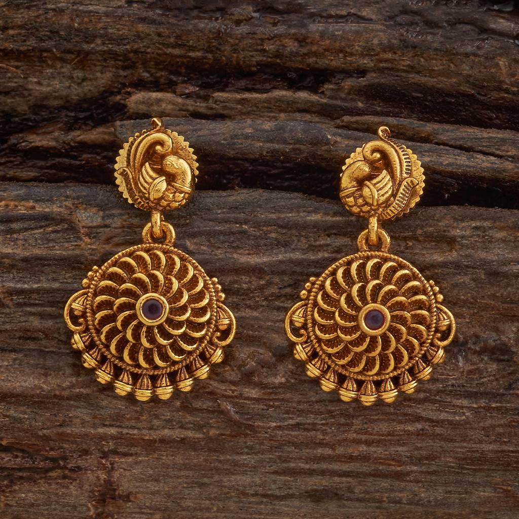 Kushal'S Fashion Jewellery Ruby Gold-Plated Ethnic Antique Earring Drop Earrings-185674 : 442859