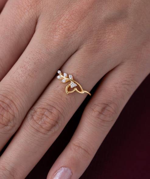 18K Gold Vermeil Sparkling Leaf & Infinity Stackable Necklace And Ring Set For Her | Gift For Womens  : KRD0025_KRD0015-Gold-5