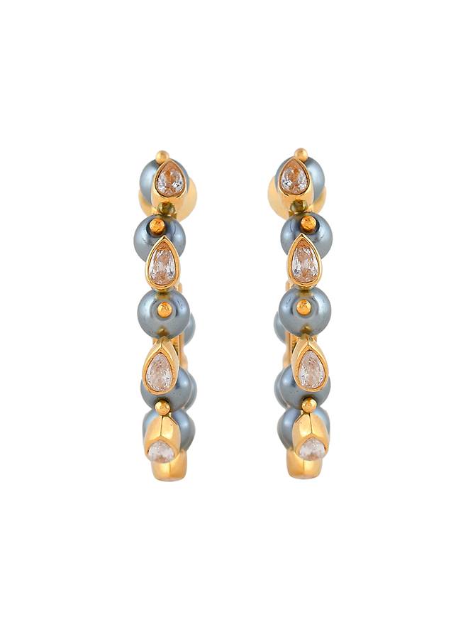 Mother'S Day Pearl Beaded Stone Studded Statement Hoop Earrings : 8905124501872