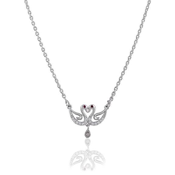 Rhodium Finish Swan Couple Pendant Necklace With Crystal Detailing For Women & Girls : OSAK039-IRWEPENDANT