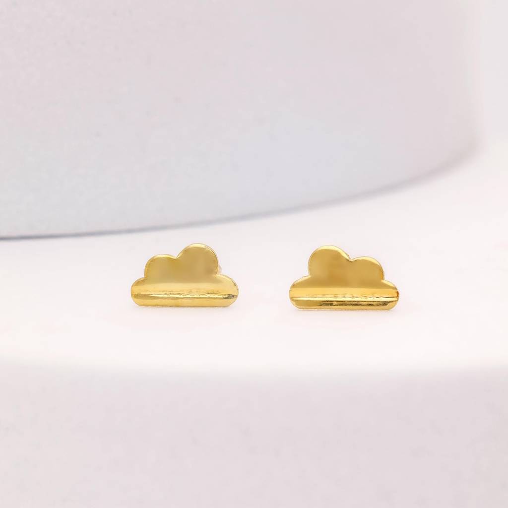 925 Silver Cloud Stud Earrings | Cute Gold Finish Minimalist Earrings For Girls : SE_000659