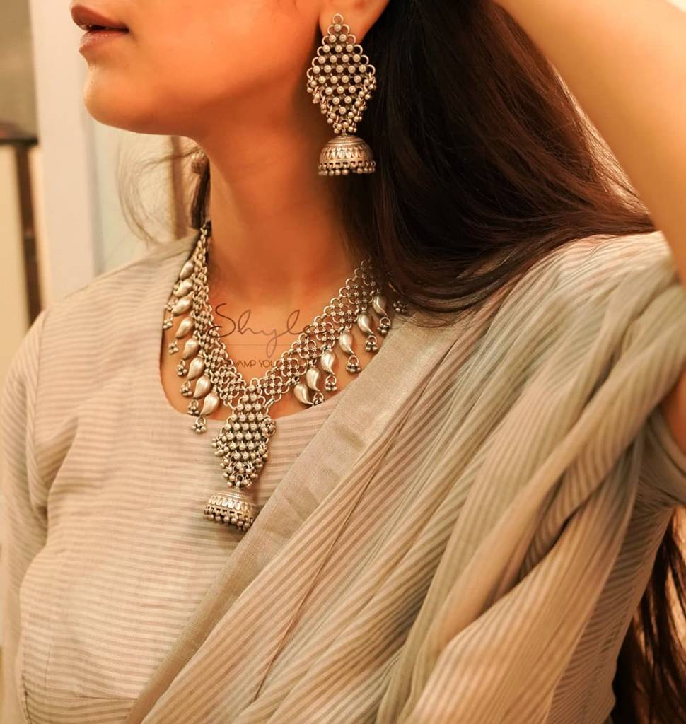 Tattva Intricate Jali Jhumka Drop Statement Necklace Set : SN1071