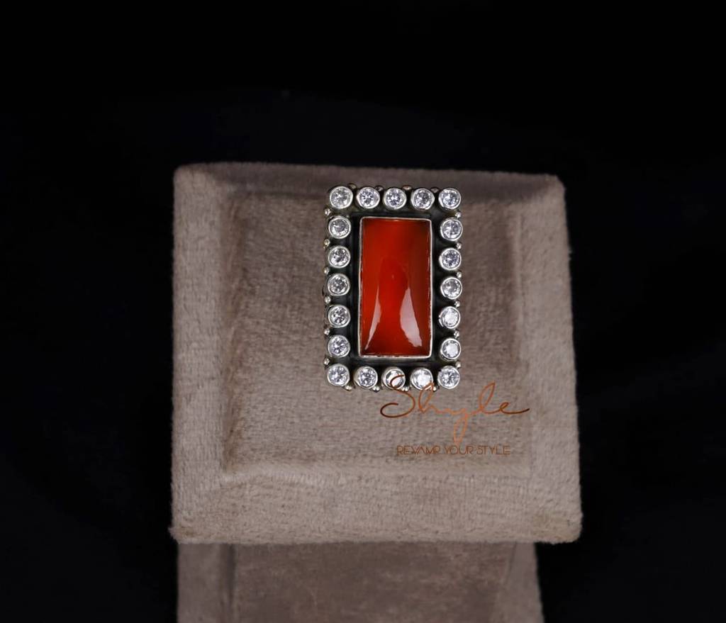 Essence Jadau Orange Jade Cocktail Ring : SR1022-1