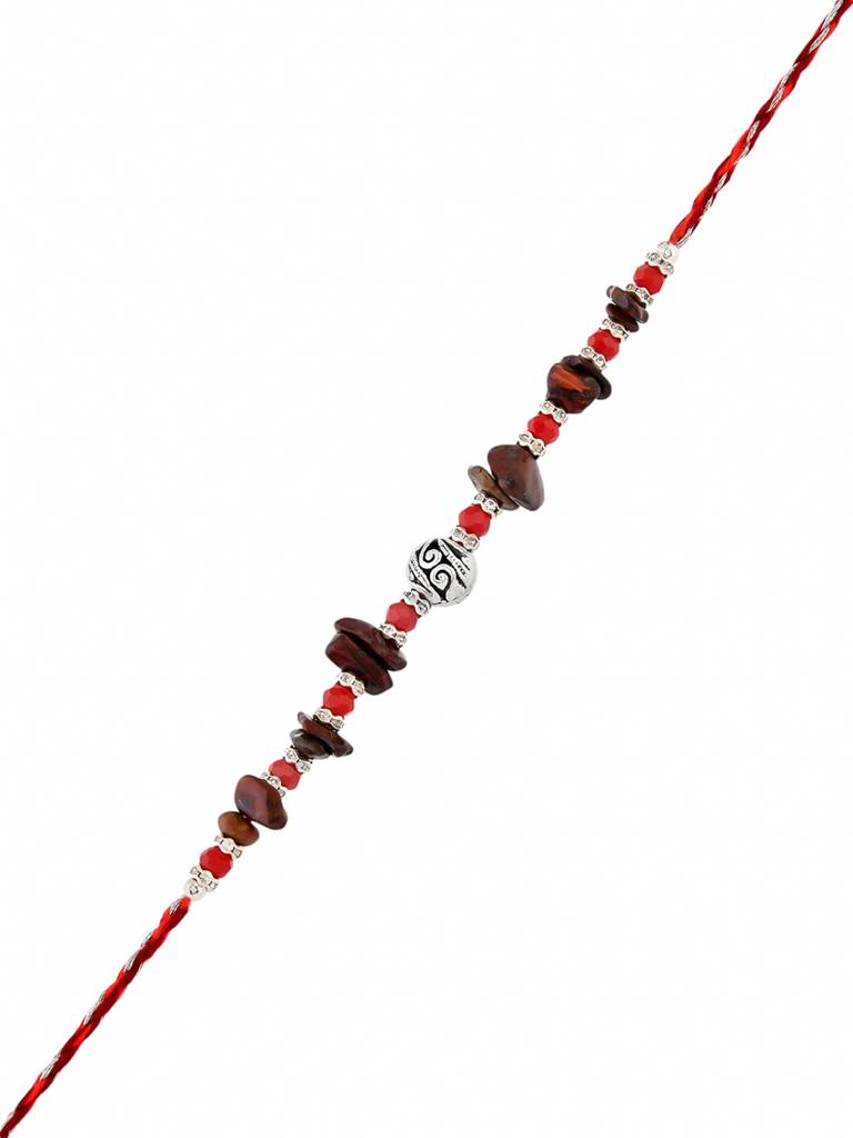 Red Beads Bohemian Motif Thread Rakhi For Brother : 8905124524420