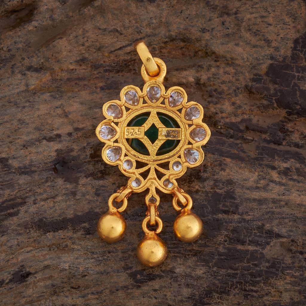 Gold-Plated Ethnic 92.5 Pure Silver Temple Pendant : 426594