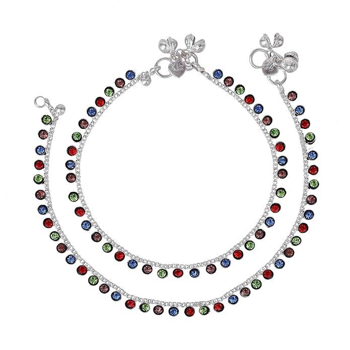Fashion Jewelry Anklets For Women: Rhodium Plated Rainbow Bliss: Colorful Crystals Enhanced Lightweight A : OSAK007-IRMCANKLET