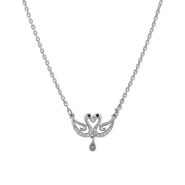 Rhodium Finish Swan Couple Pendant Necklace With Crystal Detailing For Women & Girls : OSAK039-IRWEPENDANT