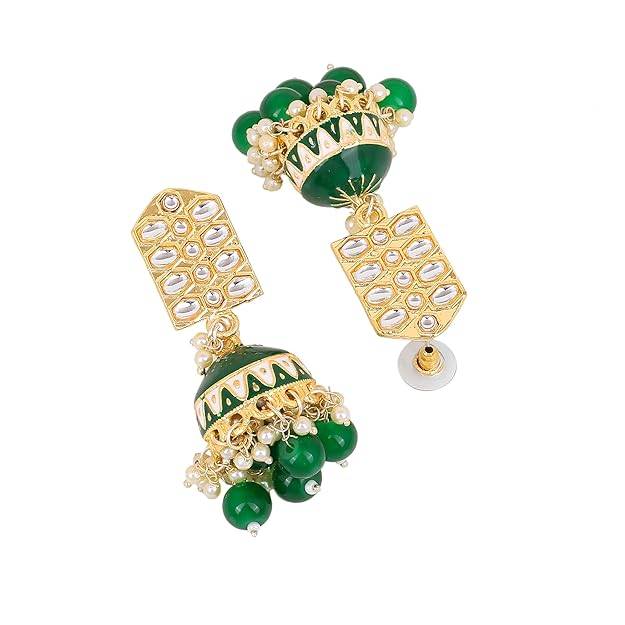 Estele Gold Plated Elegant Gehena Jhumka Earrings With Green Beads For Women : PJ-008-IGGNER