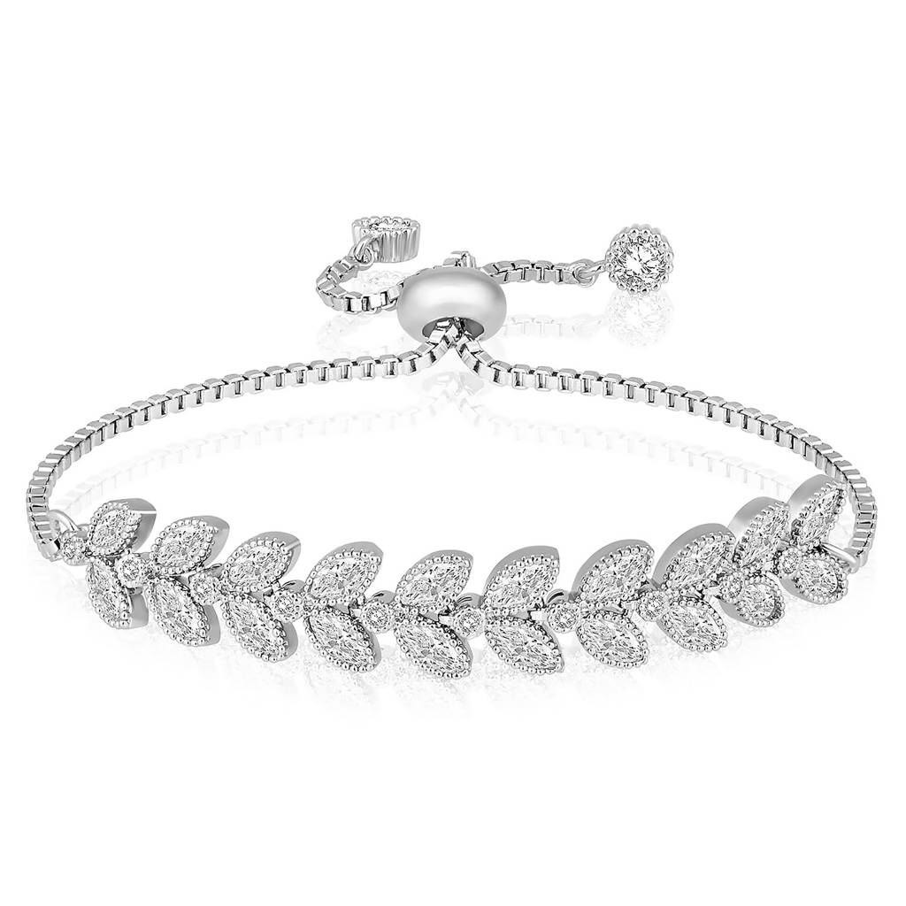 Silver Plated Cubic Zirconia Studded Adjustable Floral Bracelet Contemporary Jewellery For Women & Girls : PX8B88S