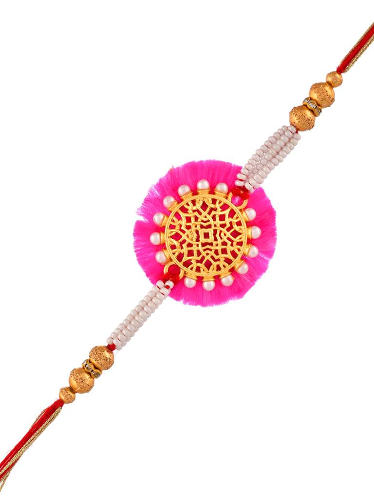 Pearl And Gold Filigree Rakhi For Brother : 8905124530643