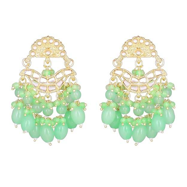 Estele Gold Plated Elegant Designer Gehena Drop Earrings With Mint Green Beads For Women : PJ-012-IGMGER