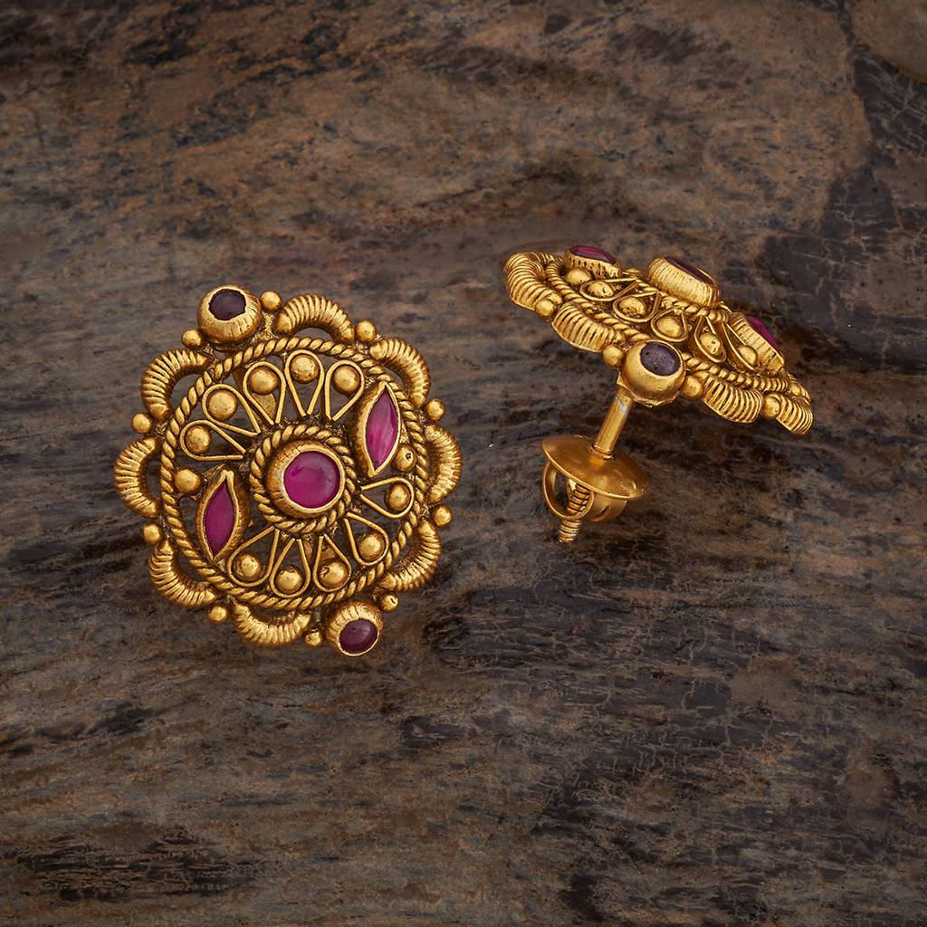Kushal'S Fashion Jewellery Oxidised Gold-Plated Ethnic 92.5 Pure Silver Temple Studs-177452 : 425386