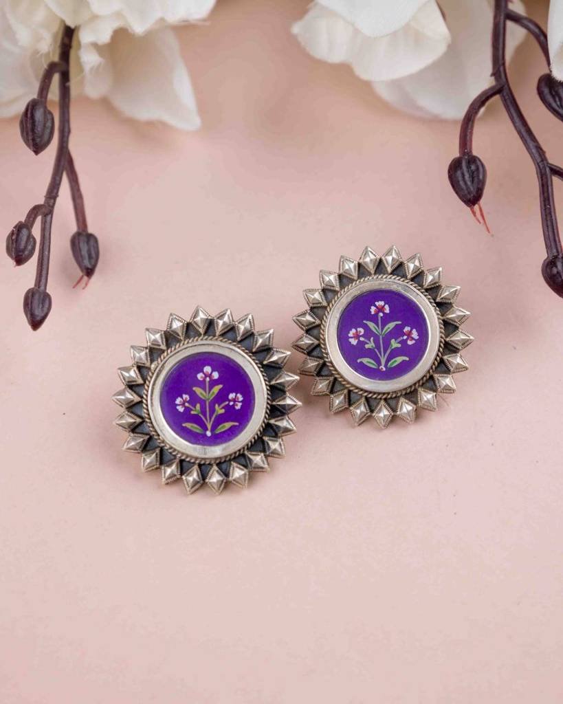 Adya Floral Painted Intricate Stud Earring : SE447