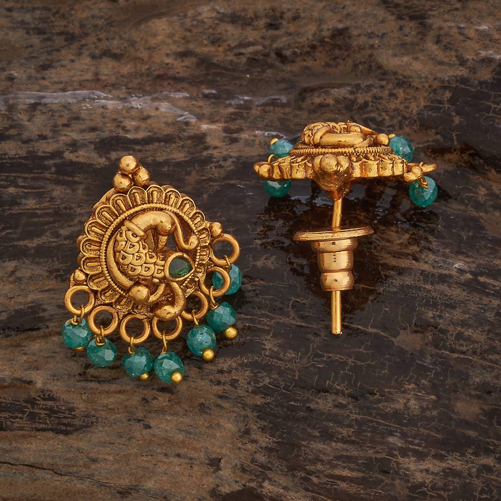Kushal'S Fashion Jewellery Green Gold-Plated Ethnic Antique Earring Studs-185532 : 442560